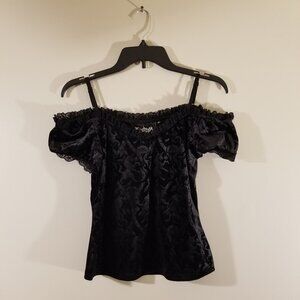 SOLD Killstar Black Velvet Cold Shoulder Top
